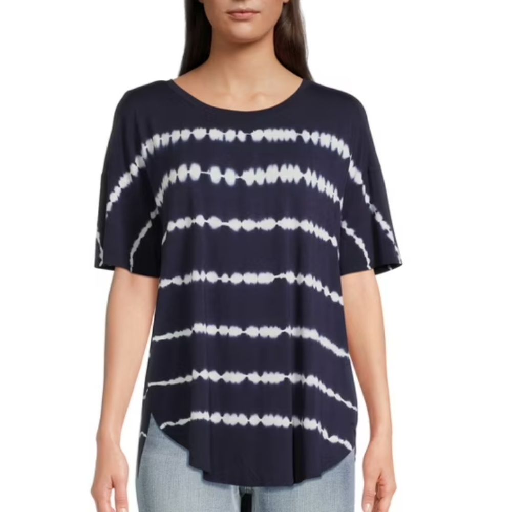 Time & Tru Blue and White Oversized Short Sleeve Tee Size XXXL